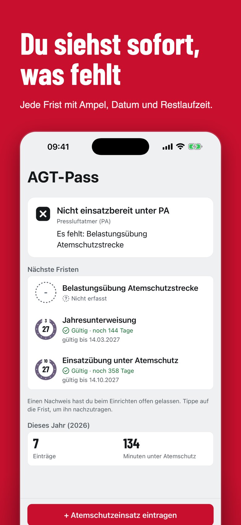 AGT-Pass: Übersicht zeigt fehlende Nachweise für den Atemschutzeinsatz