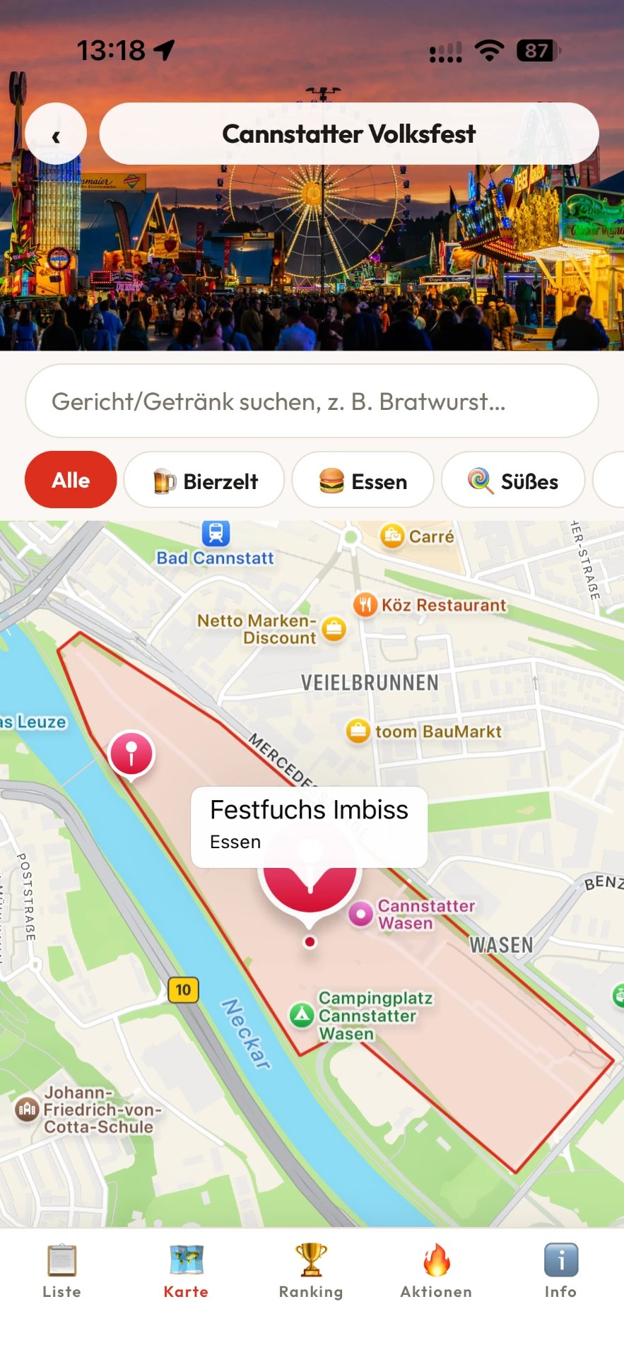 Festfuchs: interaktive Standkarte mit Position der Stände auf dem Festgelände